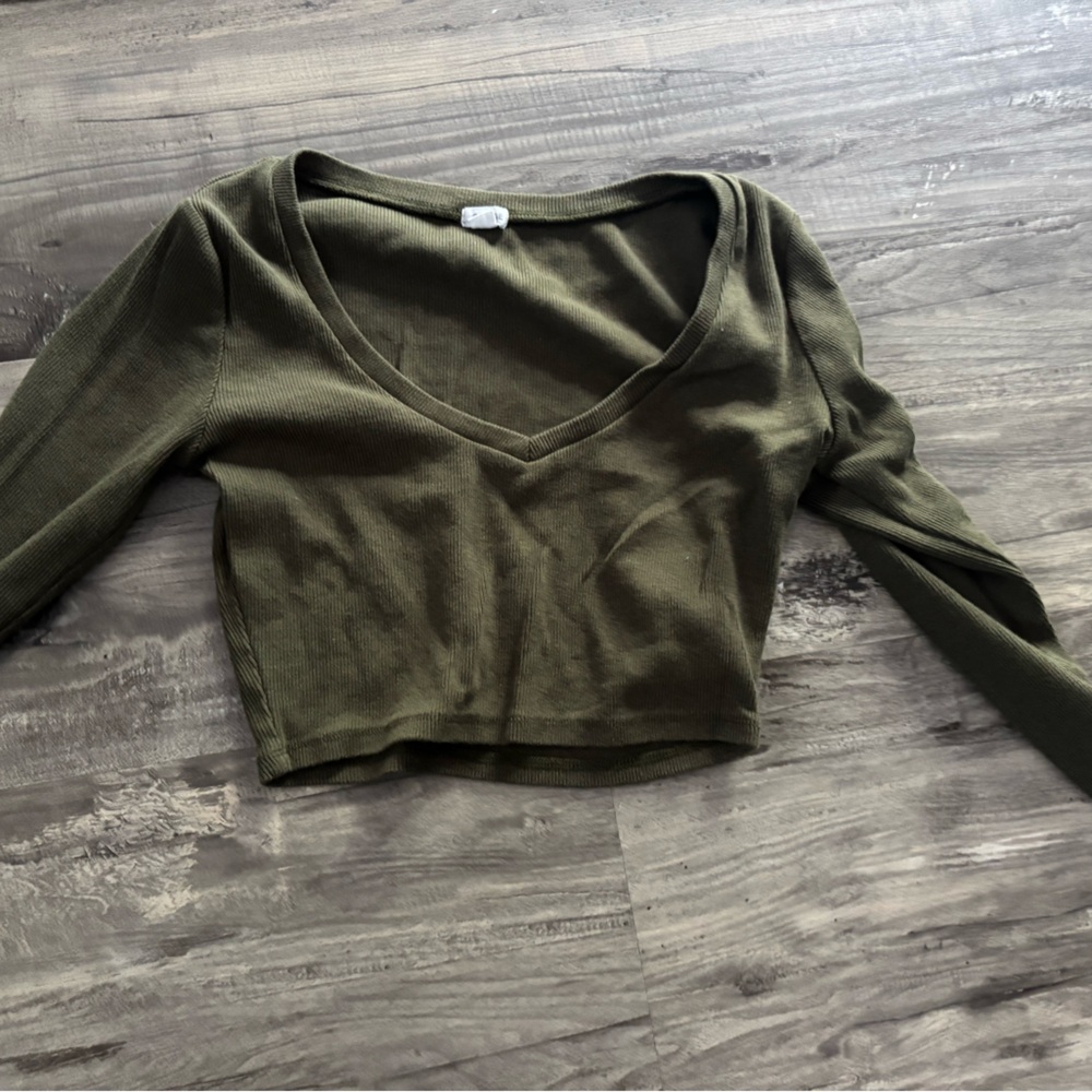 Olive Green V-Neck Garage Crop Top